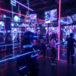 Casque de réalité virtuelle avec des jeux populaires en arrière-plan