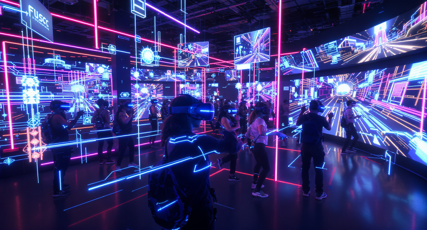 Casque de réalité virtuelle avec des jeux populaires en arrière-plan