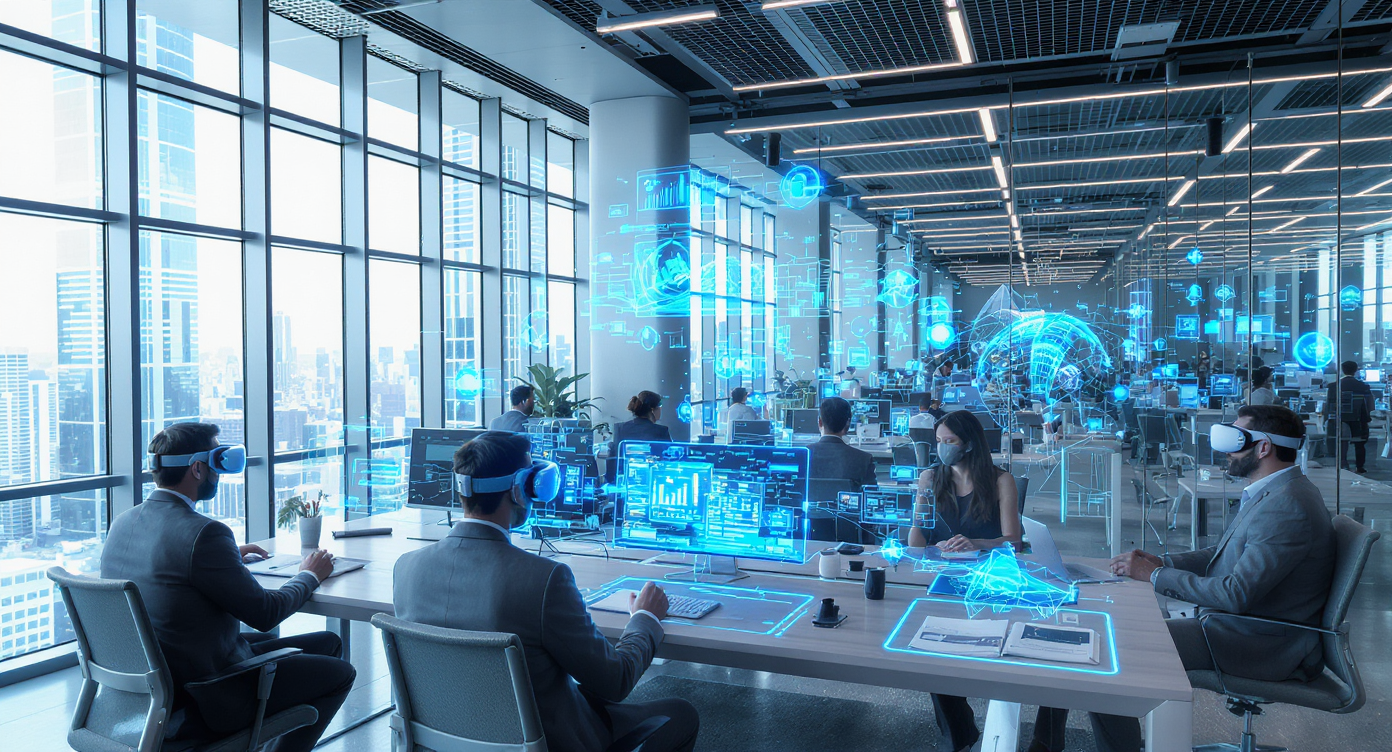 Technologies AR et VR illustrées avec des utilisateurs en interaction