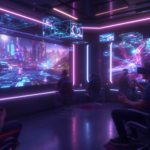 Joueur de réalité virtuelle explorant un monde immersif et interactif