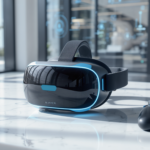 Casque VR moderne avec utilisateurs explorant des environnements virtuels