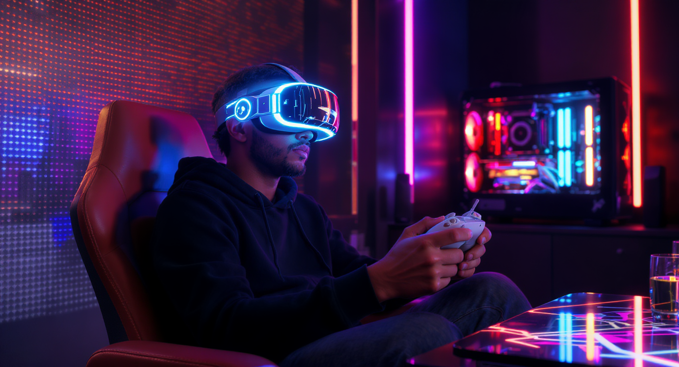 Jeux VR immersifs avec casques et contrôleurs modernes