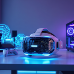 Casques de réalité virtuelle modernes sur fond technologique dynamique